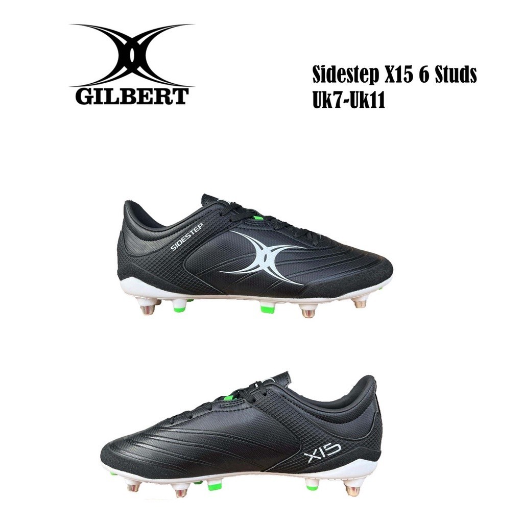 Gilbert Gilbert Black Sidestep X15 6 Studs Rugby Ragbi Boots Shoes