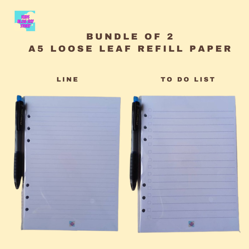 Bundle Deal: 2 Design A5 Loose Leaf Refill Paper 6 Holes - 160pages 100gsm Paper (Line / To Do List)