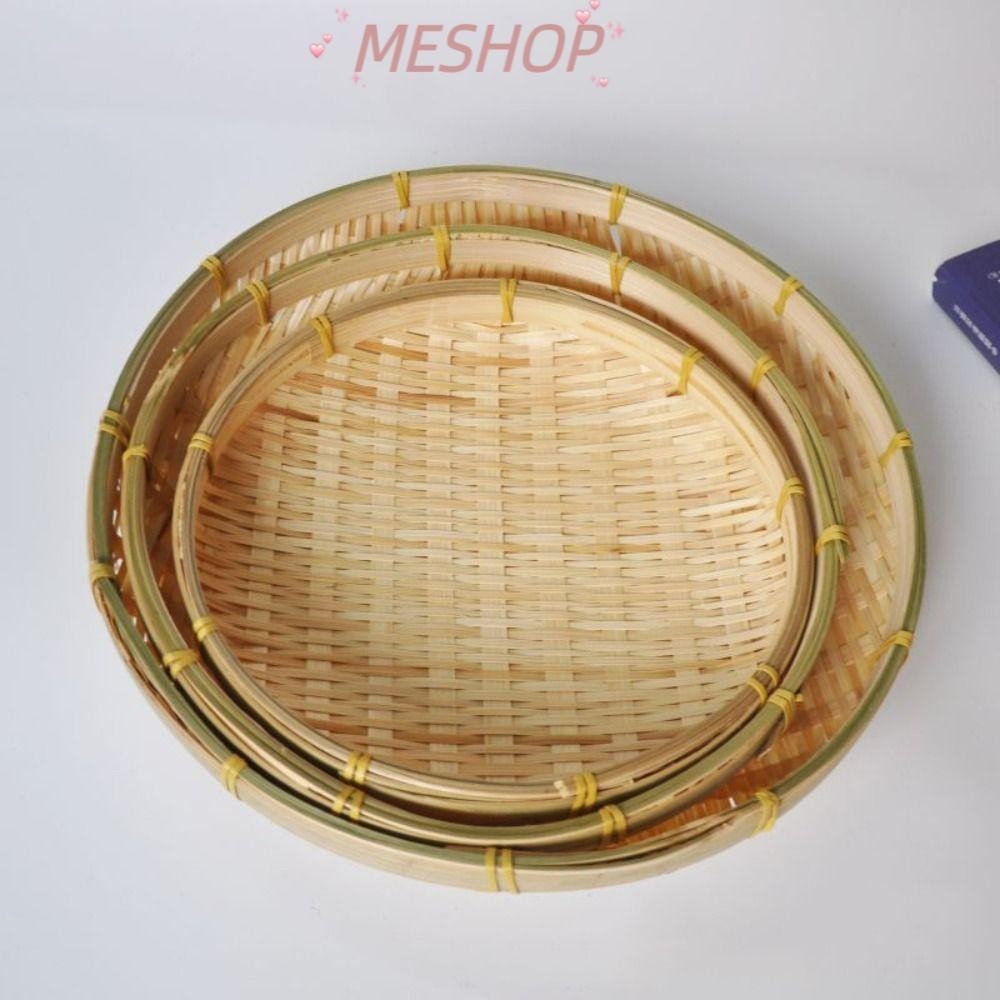 ME-BEAUTY Woven Bamboo Tray, Bamboo Round Wicker Bread Basket, Handmade Woven Bamboo Woven Basket Kitchen