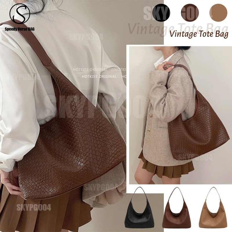 18h⚡ Vintage Tote Bag Women Fashion PU Leather Tote Woven Handbag Casual Commuter Large Capacity AllMatch Underarm Bag