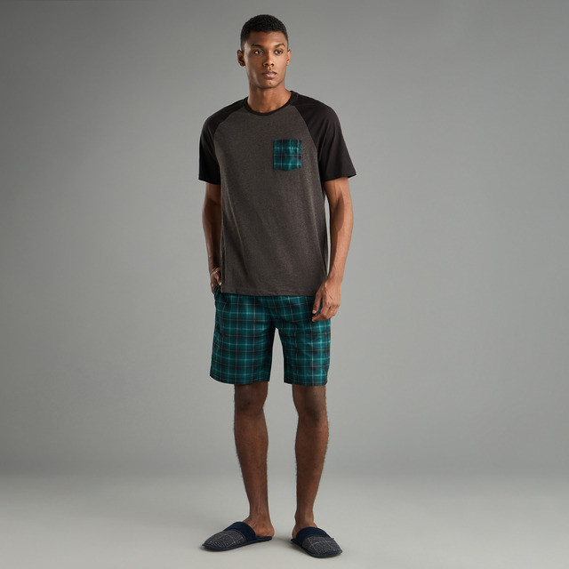 Max Fashion Knitted Ranglan Tee Check Shorts Set