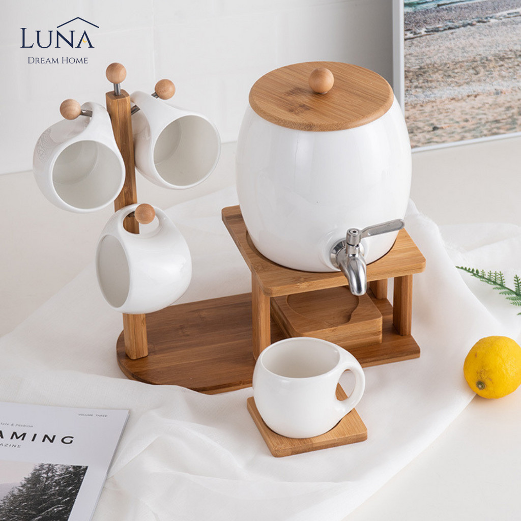 LUNA [Lyra Water Dispenser Set] Muji Raya Bekas Air Cold Hot 2.5L Ceramic Wooden Stand Juice Jamuan