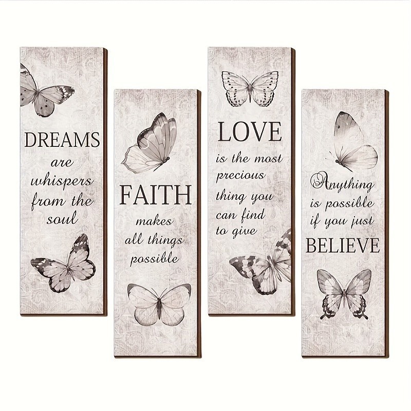 4 pieces, Wooden Wall Decor, Dream, Faith, Believe, Love Home Decor, Country Blessings This House Wall Decor, Wooden Home Decor Wall Art Bedroom Decor, Living Room Decor, Office De