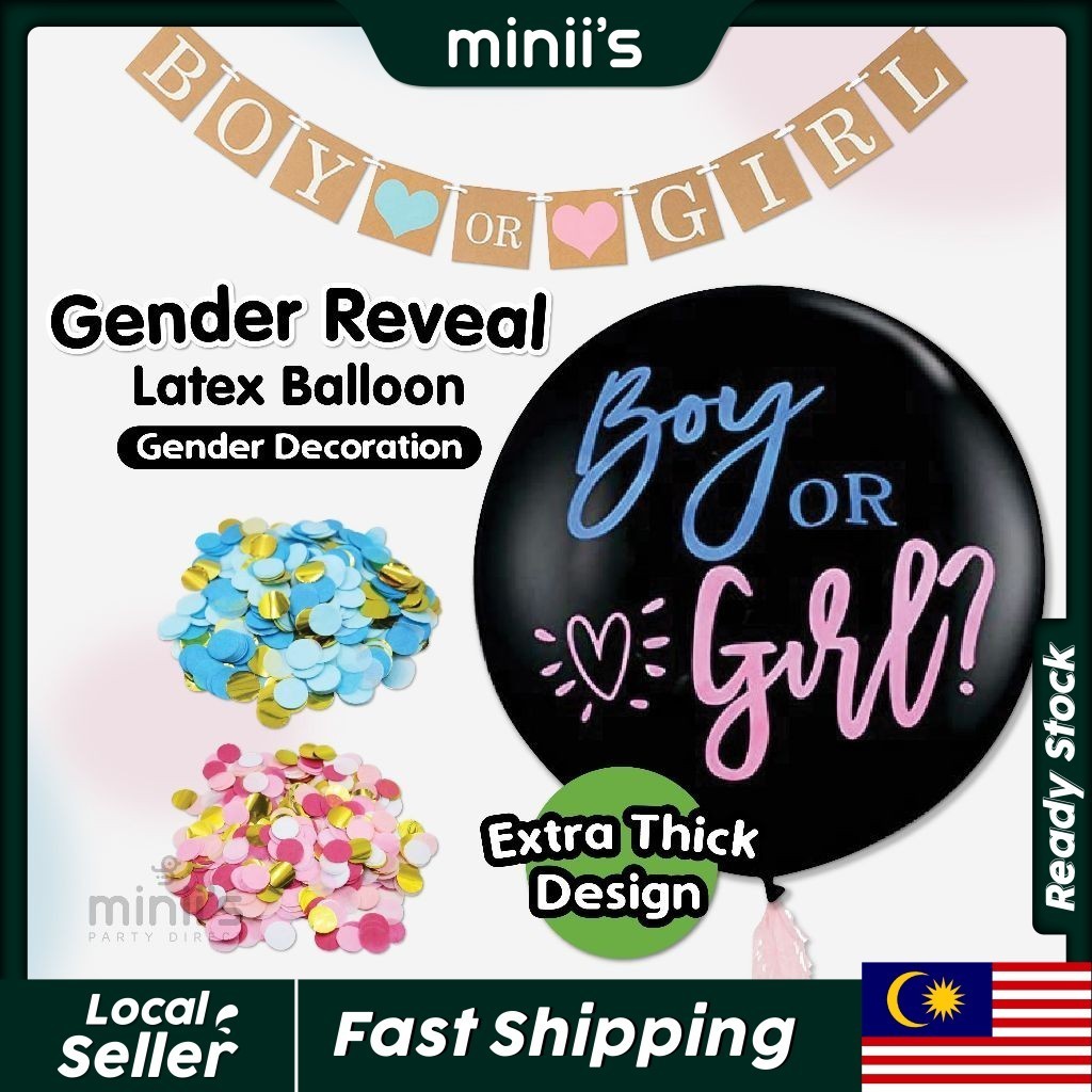 Miniis 1 Pcs Gender Reveal Balloons Giant Black Confetti Boy or Girl 36 inch 18 inch Black Latex Balloons Gender Banner