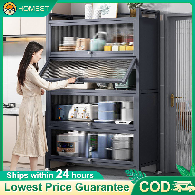 HM 5layer Kitchen Cabinet Microwave Oven Rack Storage Shelves with Door Multifunctional shelf Kabinet Rak Dapur 厨房置物架TQ.