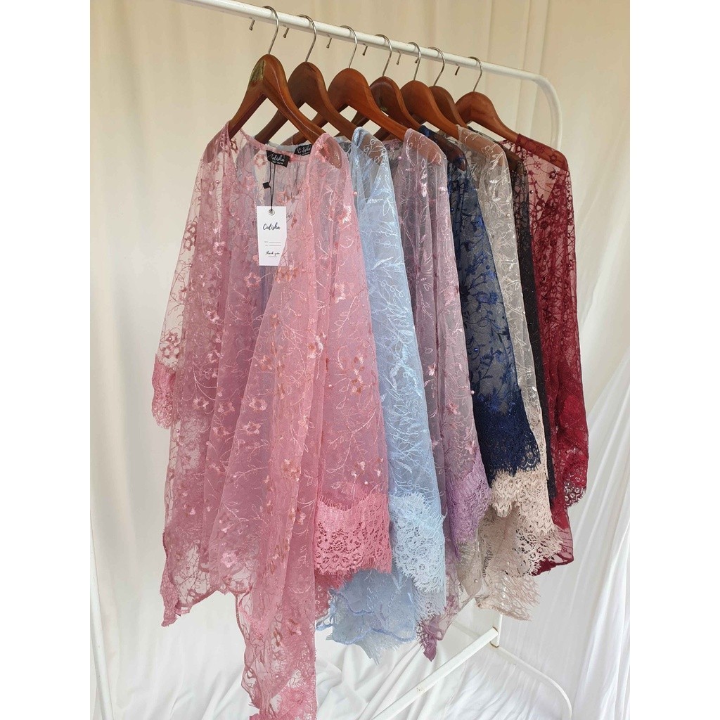 Have Must Kebaya CAPE Glitter Jelita OUTER by Cayza TOP CARDIGAN TILLE TULLE MIX Lace Premium Quality - Image 5