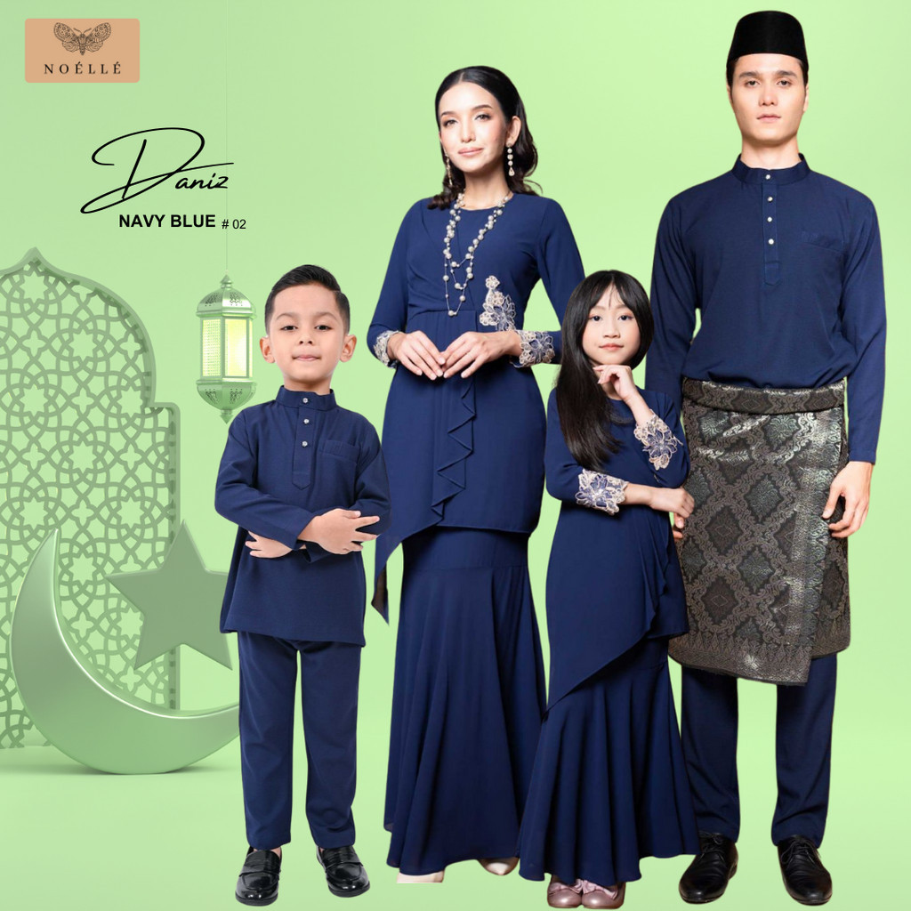 NOELLE Baju Raya Family Sedondon 2024 Baju Kurung Ibu Anak Baju Melayu Ayah Anak Baby Sedondon DANIZ - NAVY BLUE 02