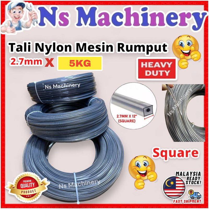 Heavy Duty 5KG 2.7MM Square Cut Trimmer Line/Tali Mesin Potong Rumput Warna Kelabu/Trimmer Line Brush Cutter 2.7mmx5kg