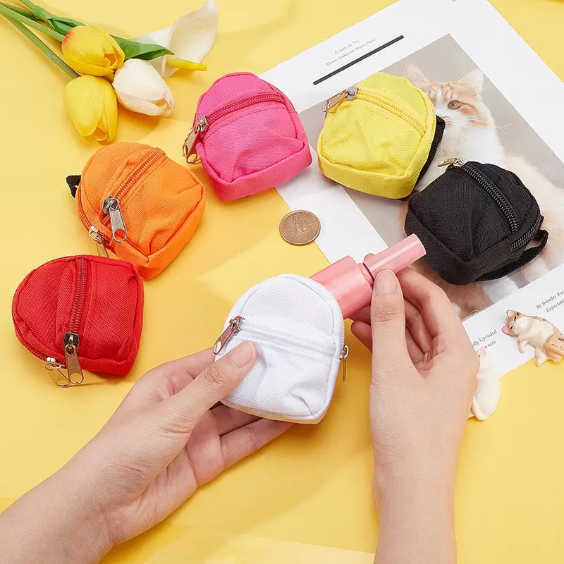 Chic Mini Backpack Coin Purse Keychain Durable Canvas Secure Zipper Fashion Accessory for Women Girls Doll Bag Toys