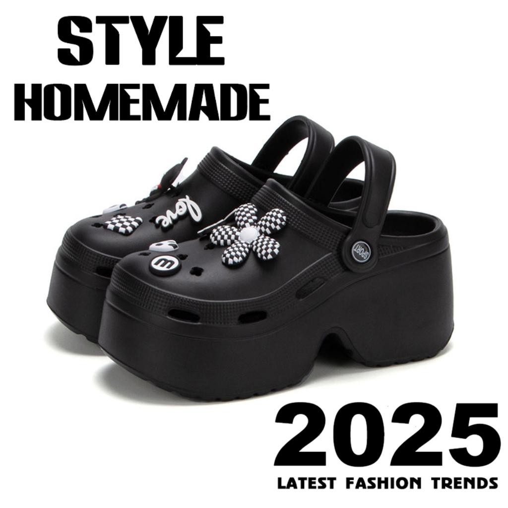 [9cm] Hole Shoes Ladies Thick-Soled Heightened Heel Outer Wear Baotou Slippers Fashion diy Cute Cartoon Casual Beach Sandals
