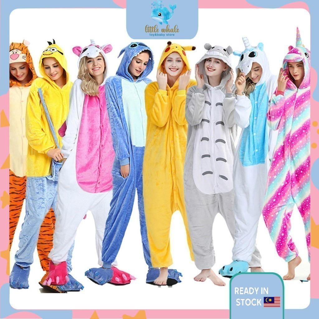 Unisex Kigurumi Unicorn Stitch Panda Pikachu Totoro Tiger Cartoon Flannel Pajamas Women Men Hooded Sleepwear Onesies Ju