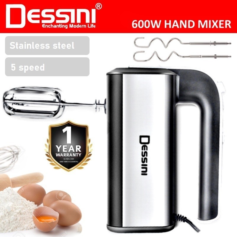 DESSINI Hand Mixer 5 Speed Electric Egg Beater Blender Grinder Processor Dough Whisk Mesin Pengadun Bancuh Telur mixers