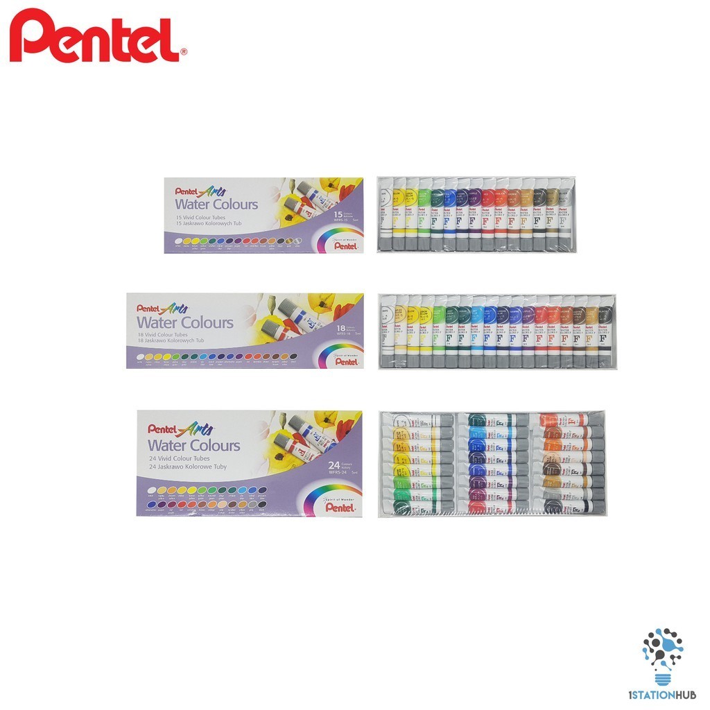 Pentel Arts Water Colours Set | Vivid Color Tubes Paint | Arts Craft Home Office School Stationery