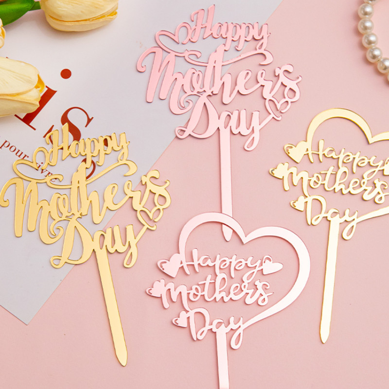 10pcs/set 2024 Mother's Day Acrylic Cake Decoration Set Love Happy Mother's Day Cake Decoration Toppers Baking Dessert Table Decoration Plugin