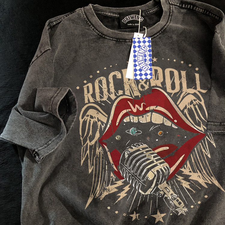 I004062*Nomall Oversized T Shirt Man baju lelaki Short Sleeve baju starboy American Retro High Street loose t shirt oversize ROCK printed korea style