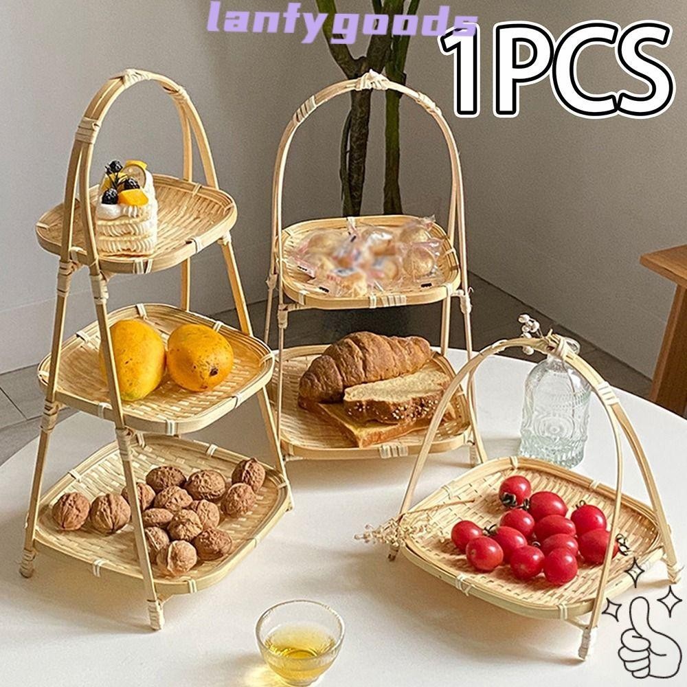 【All in stock】LAN 1Pcs Storage Basket, for Kitchen 1/2/3 Layer Bamboo Woven Basket, Durable Handwoven Multi-function Fruit Food Vegetable Standing Tray