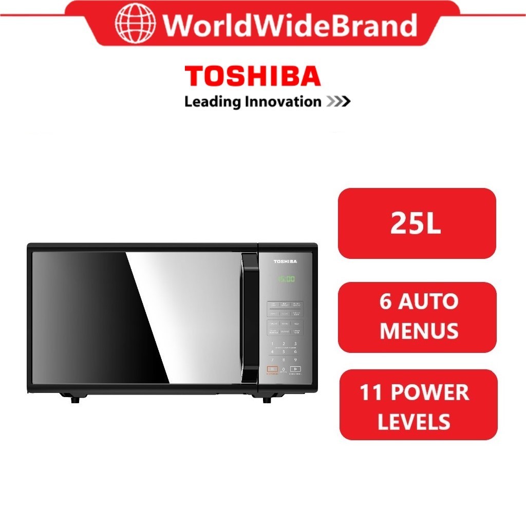 Toshiba Microwave Oven (25L/800W) Mirror Design 6-Auto Menu 11-Power Level Microwave Oven MM-EM25PF(BM)