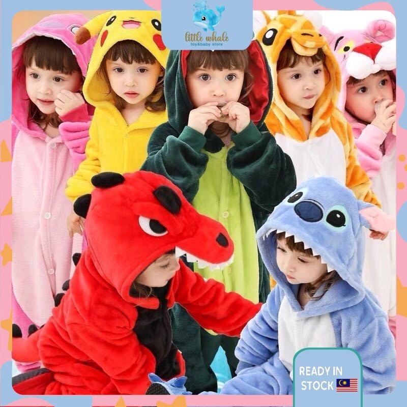 Pakaian Anak-anak Haiwan Pakai Tidur Kigurumi Stitch Dinosaur Totoro Giraffe Onesies Girls Boys Cosplay Pyjamas