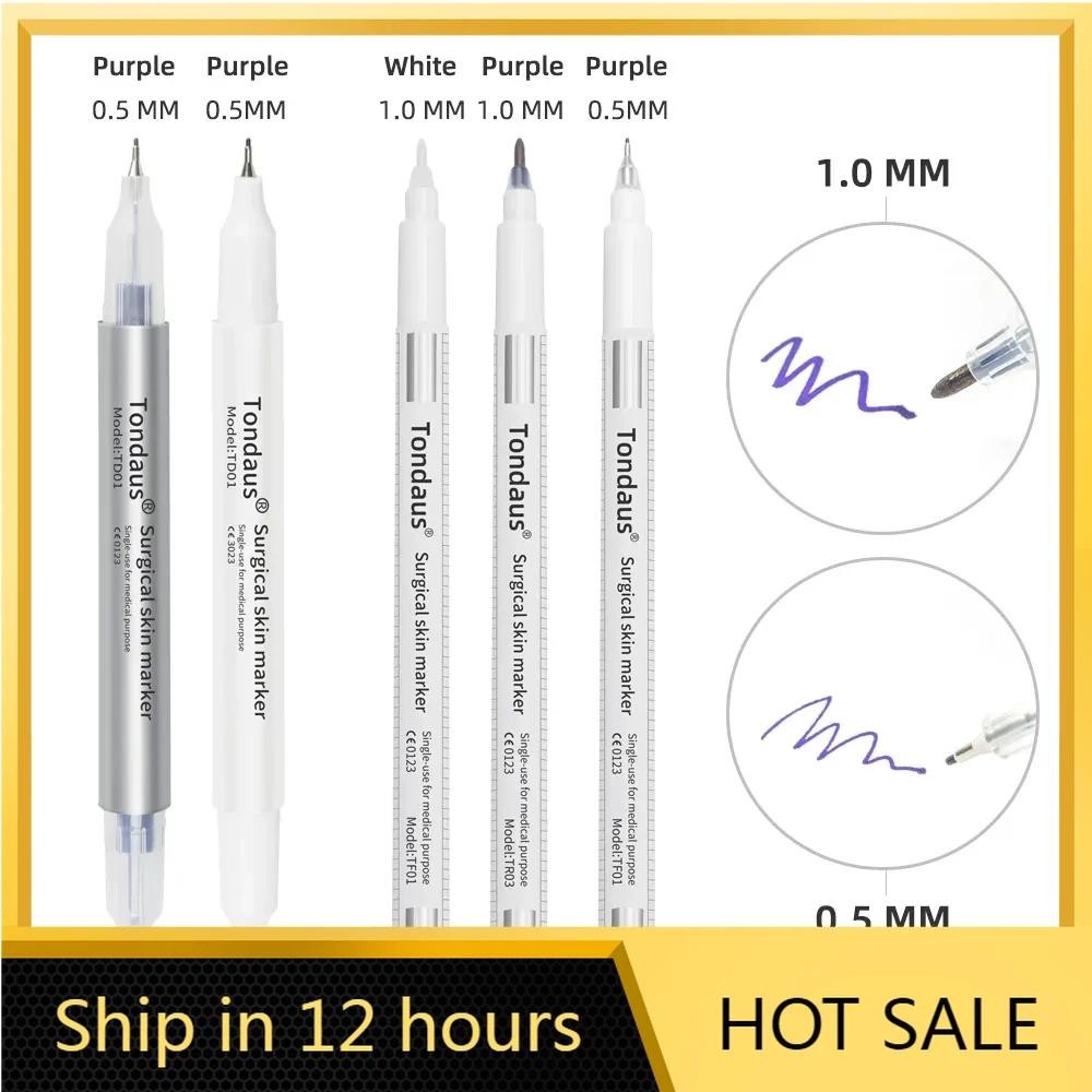 纹眉马克笔1pc Professional Surgical Sterile Skin Marker Pen Microblading Tattoo Eyebrow Lip Skin Marker Pen Measuring Ruler Set Tool