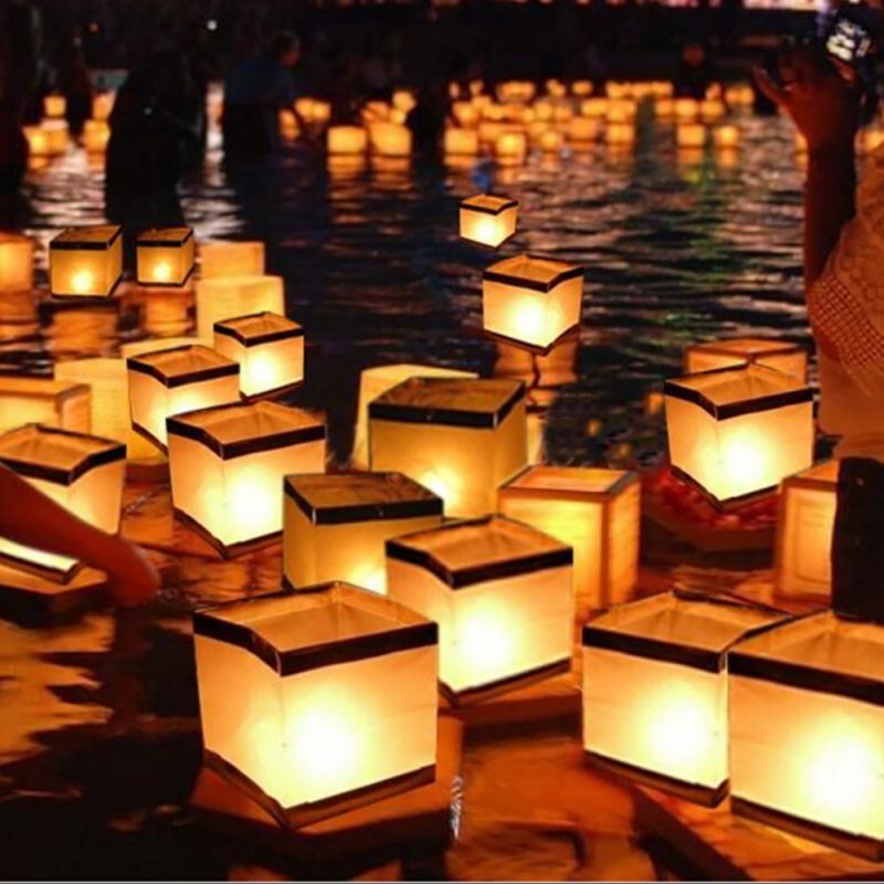 10PCS/1PCS Unsinkable Floating Water Lantern Square Water Light Special Flotation Chinese Water Lamp for Pool Pond and Outdoors(10cm Golden)