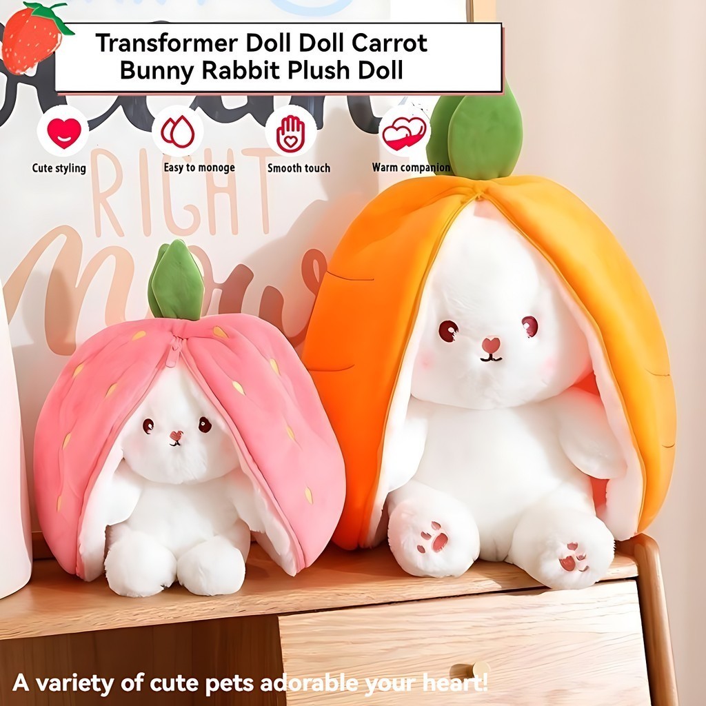 Cute Bunny Doll Long Ear Fruit Animal Stuffed Doll 48CM Strawberry Rabbit Plush Carrot Outfit
