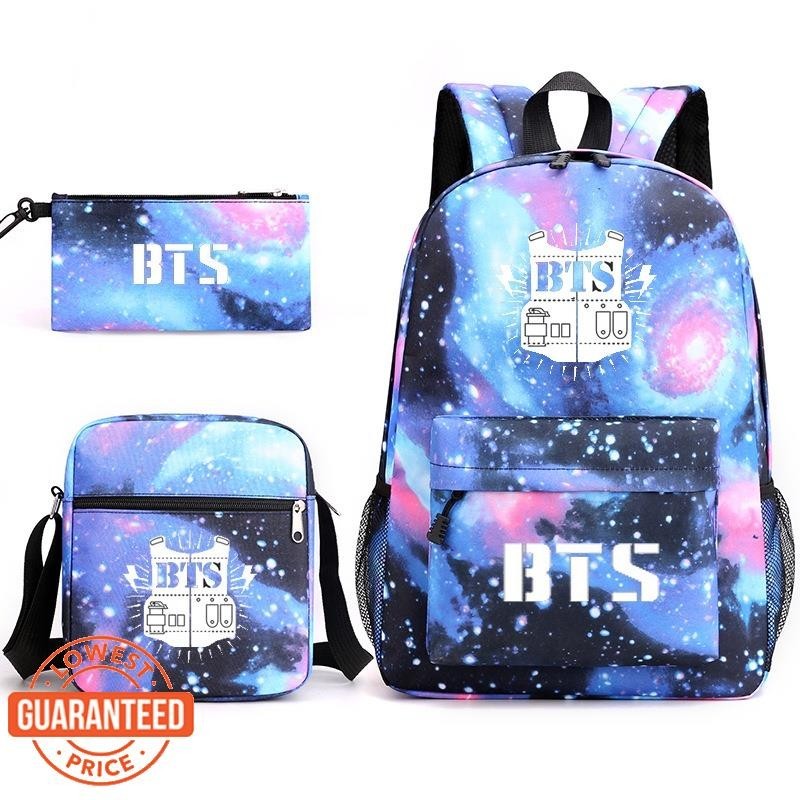 FB2 3 Pcs/set Backpack BTS Bulletproof Youth Regiment with the Same Style Men and Women Backpack Student Schoolbag Small Shoulder Bag Pen Bag