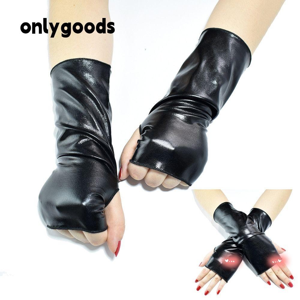 ONLY Lolita Black Gloves Cosplay Dress Up Leather Gloves PU Mittens Gothic Punk Men Women Hip-Hop Dance Halloween