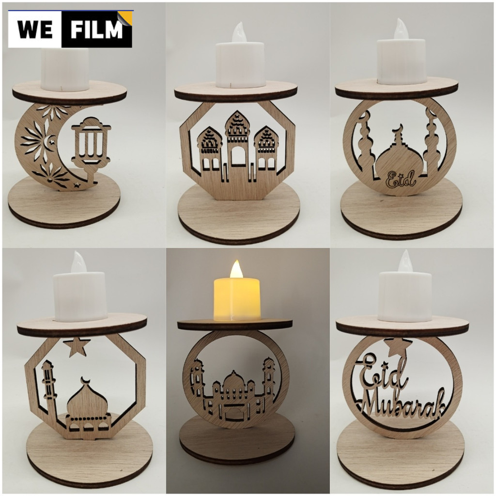 Eid Mubarak Wooden Ornament with Led candle Star Moon Lights Ramadan Kareem Decoration 2025 Islamic Muslim Party Decor