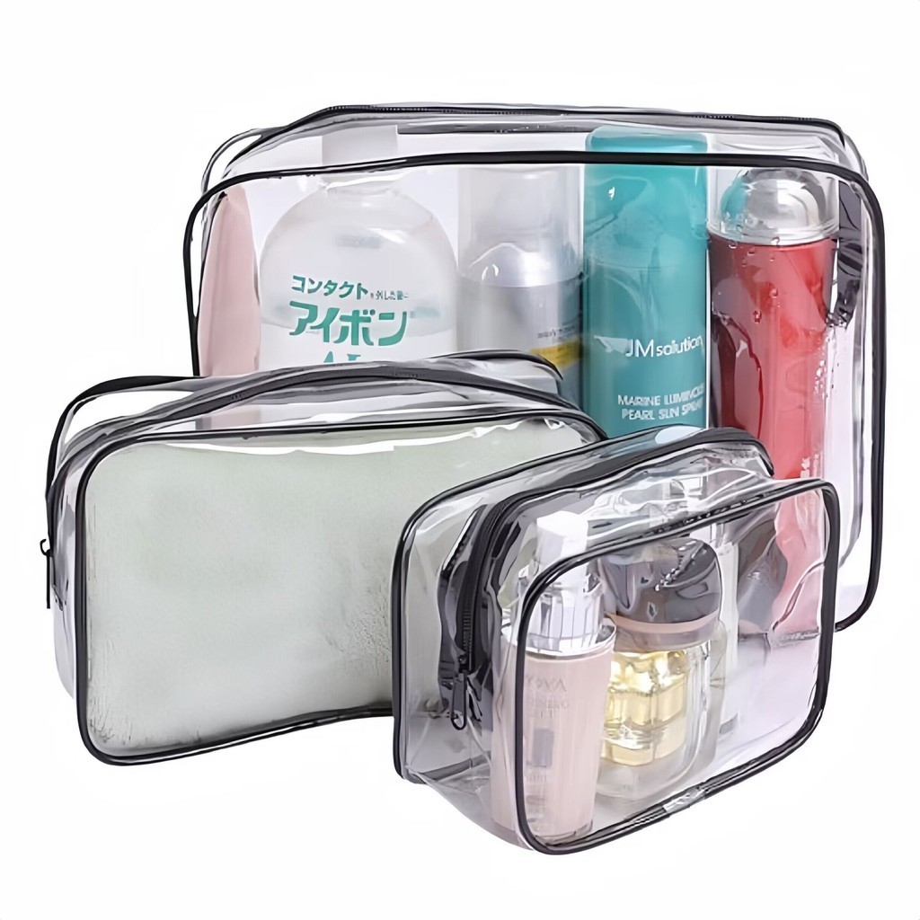 Clear PVC Travel Toiletry Bag / Waterproof Vinyl Organizer Clear Makeup Bags with Zipper Handle Straps / Cosmetic Bag