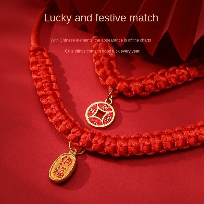 Pet Lunar New Year Collar Dog Necklace Cat Collar Adjustable Hand-woven Red String Cat Bib Necket Lucky Bell