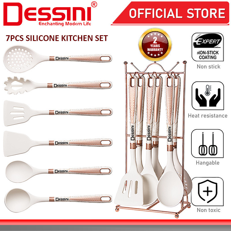 DESSINI ITALY Silicone Utensil Turner Spoon Spaghetti Server Ladle Spatula Scraper Kitchenware Penyepit Senduk (7 Pcs)