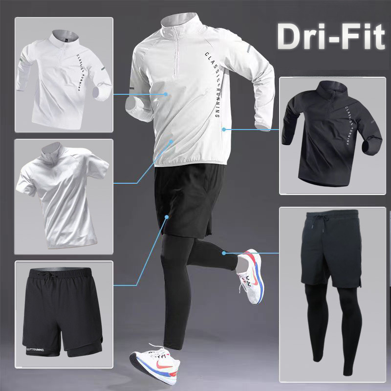 Local Delivery Men's Quick Dry Running Fitness Sports Long Sleeve Shirts&Pants Drifit Mesh Training Sportswear Basketball/Football/Hiking Sports Sets for Men and Women