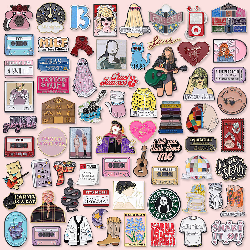 100 Styles Taylor Swift Music Album Enamel Pins Song Lyrics Metal Brooches Concert Tickets Fan Collectible Badges Clothing Backpack Accessories Jewelry Gifts for Friends