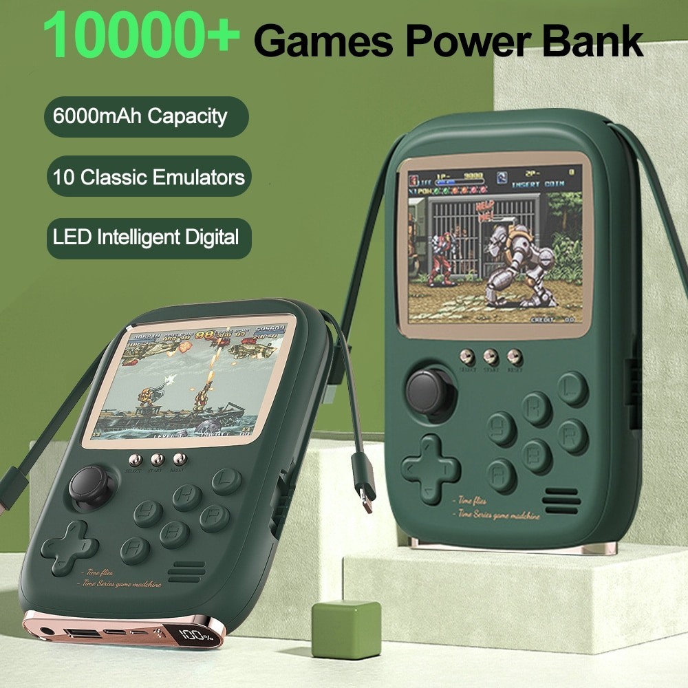 New Rocker Pocket Game Console Power Bank 2-In-1 Portable Built-In Cable Power Supply Retro Nostalgic Two Player Game