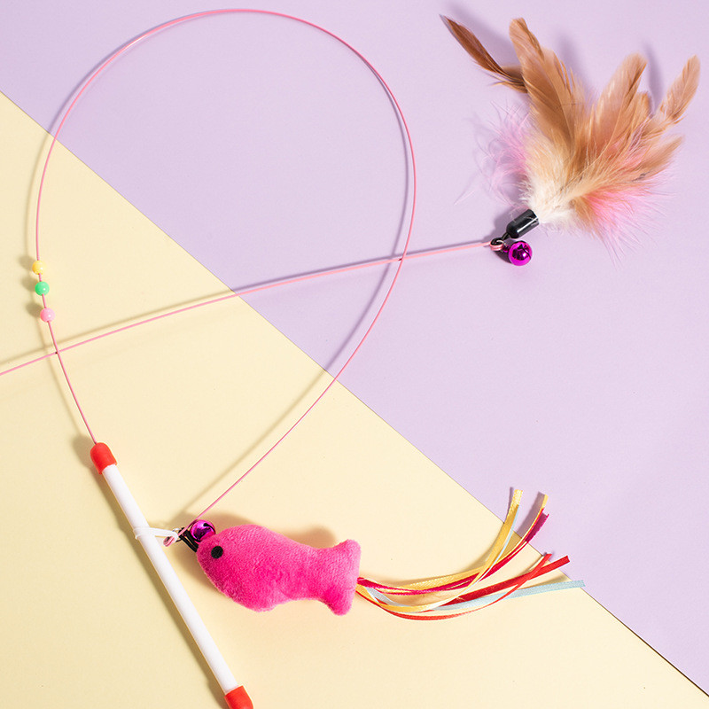 2 Pack Interactive Cat Toys Cat Stick Playing Kitten Playing Teaser Wand Toy Feather Wand Pet Supplies