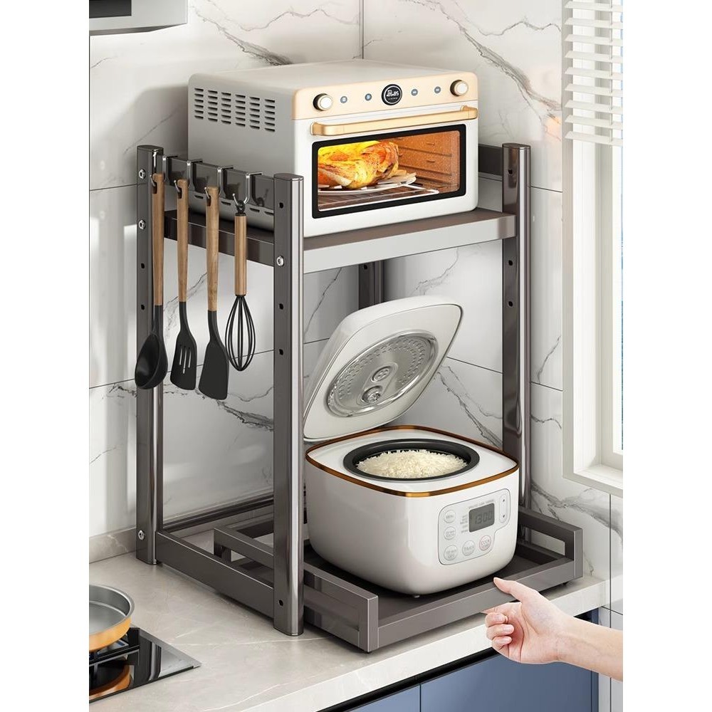 ♞,♘Kitchen Rice Cooker, Microwave Oven Shelf, Pull-out Multi-functional Countertop Air Fryer Storage Rack