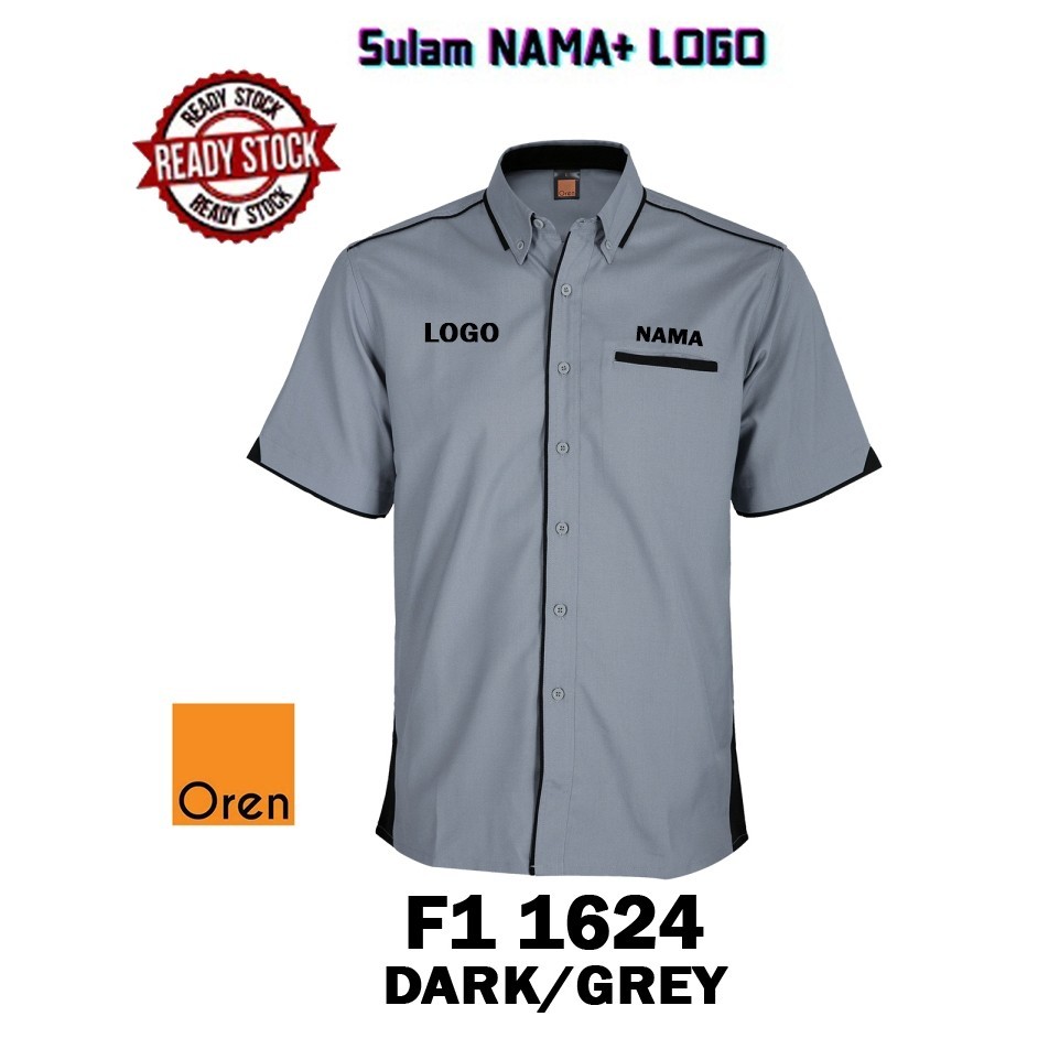 BAJU KORPORATE KELABU LENGAN PENDEK F11624 JENAMA OREN SPORT