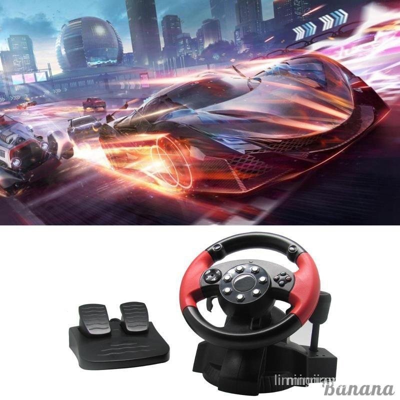 【In stock】pc racing wheel, vibration simulator 200 degree Universal USB car bus truck race steering wheel with pedals set, for PS3, PS2 (red) I4RU BTDV