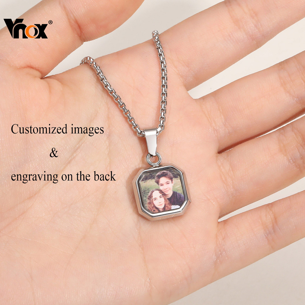 Vnox Custom Photo Luxury Royal Necklaces for Men Women,Personalized Image DIY Accessories Jewelry Gfit