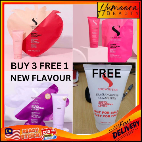 (BUY 3 FREE 1 NEW FLAVOUR ) Losyen SNOWY SNOWHITEE LOTION TREATMENT SUSU UNTA /INSTANT/BODY viral termurah original hq