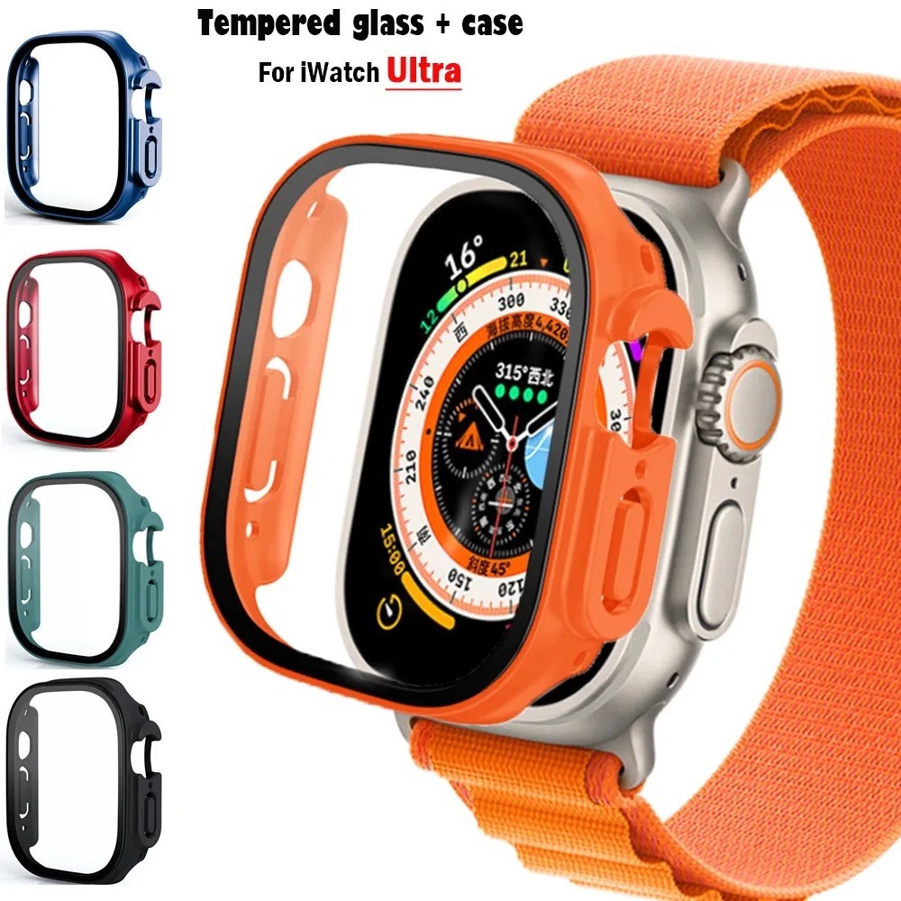 News Color Cherry Amry Glass + case For IWatch series 9 Ultra 2 49mm 41mm 45mm smartwatch PC Screen Protector Bumper Tempered Accessories iwatch cover