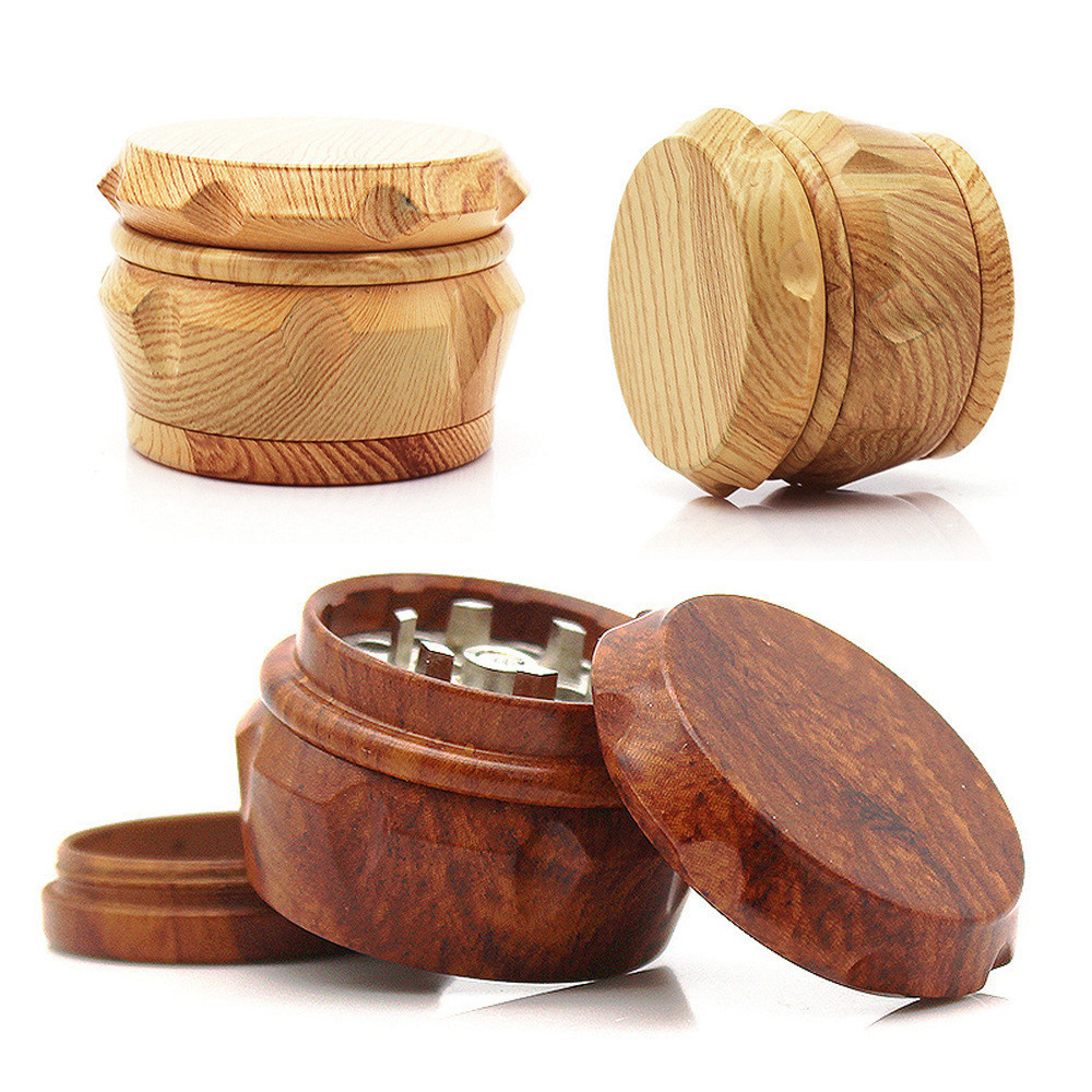 Red Wooden Grain Resin Herb Grinder 4 Layers Machine Metal Grinder 40mm Crusher Hand Smoking Tools