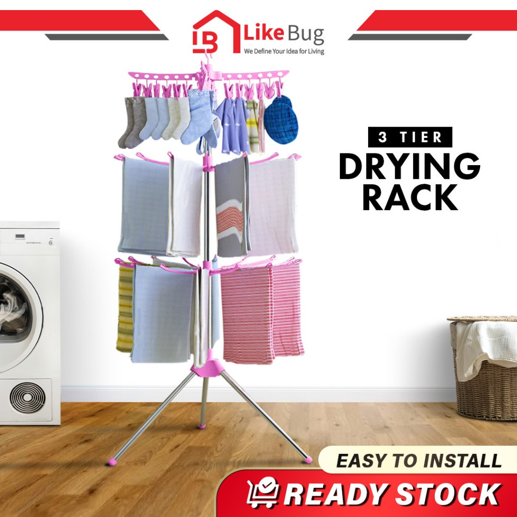 ⚡️LIKE BUG⚡️3 Tier Foldable Clothes Laundry Hanging Drying Rack/ Ampaian Baju Baby / Ampaian Baju