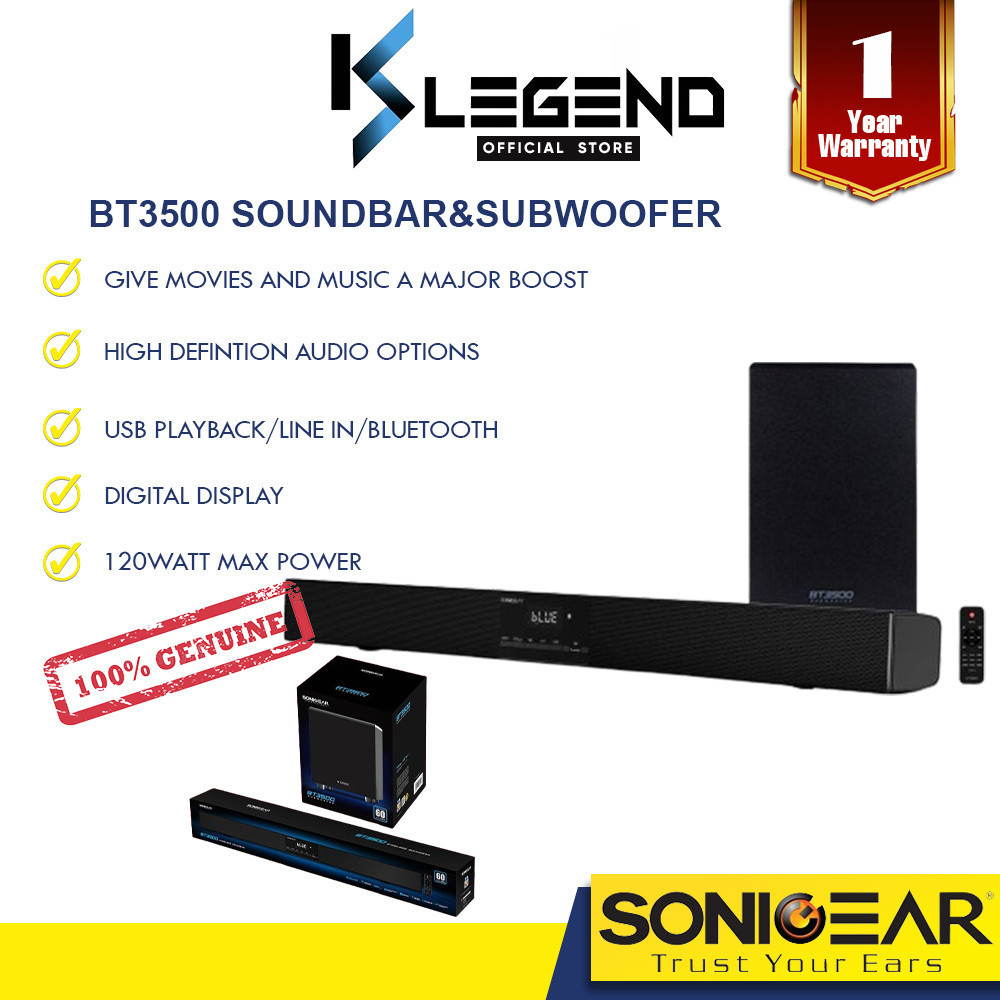 SonicGear BT3500 Soundbar / BT5500 / BT6500 / 5300BT Sound Bar & Subwoofer for TV with Wireless Remo