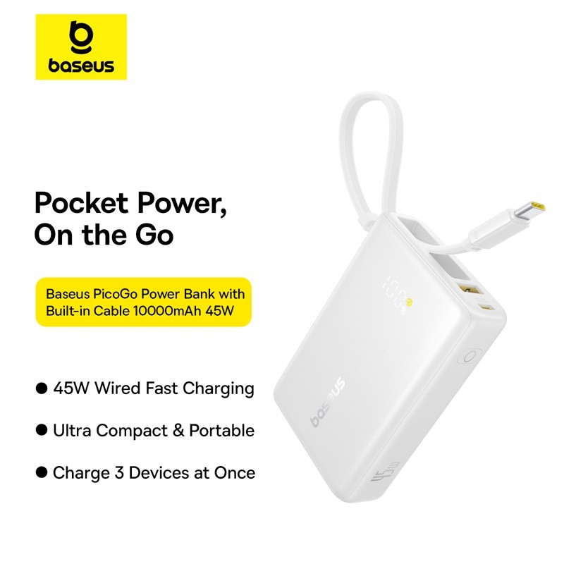 Baseus Picogo 45W Powerbank 10000mah Super Mini Portable Battery Digital Display for iP16/15 Huawei