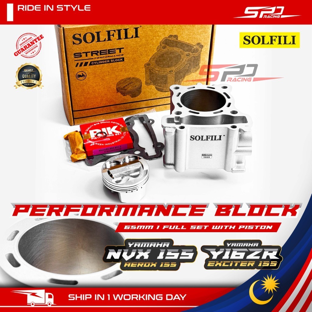 Y16 NVX Cylinder Block Kit Set I 65MM I Ceramic Type I Street Performance I SOLFILI For YAMAHA Y16ZR I NVX 155