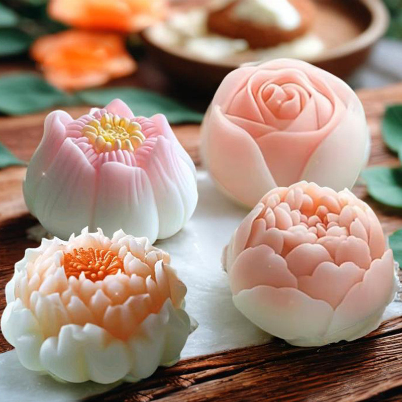 3D Hibiscus Flower Lotus Rose Flower Peony Flower Silicone Mold DIY Moon Cake Green Bean Cake Mold Mousse Cake Mold Aromatherapy Gypsum Candle Handmade Soap Mold DIY Baking Tool