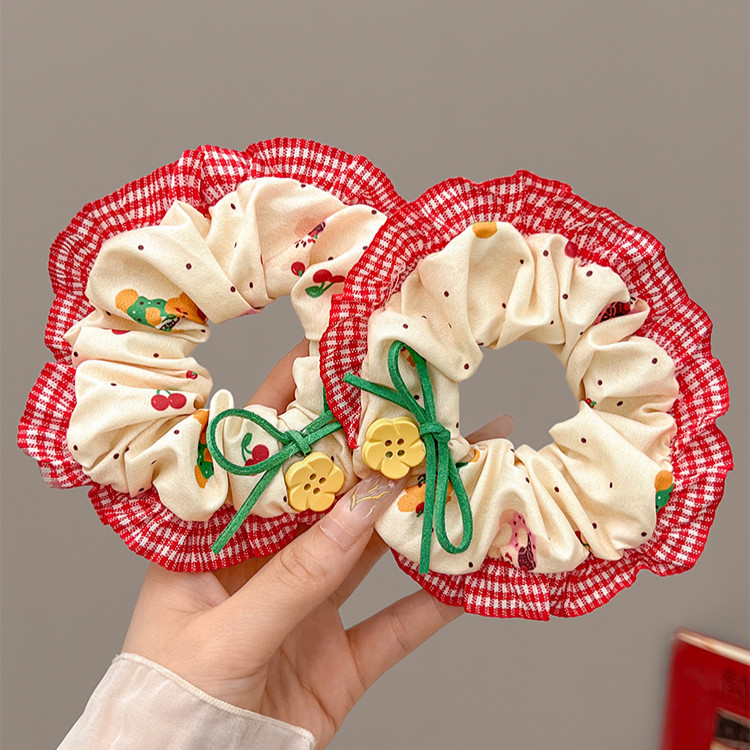 Cherry Red Bear Printed Hair Ties Hair Rope Scrunchies Rubber Ponytail Hair Accessory for Sweet Girls