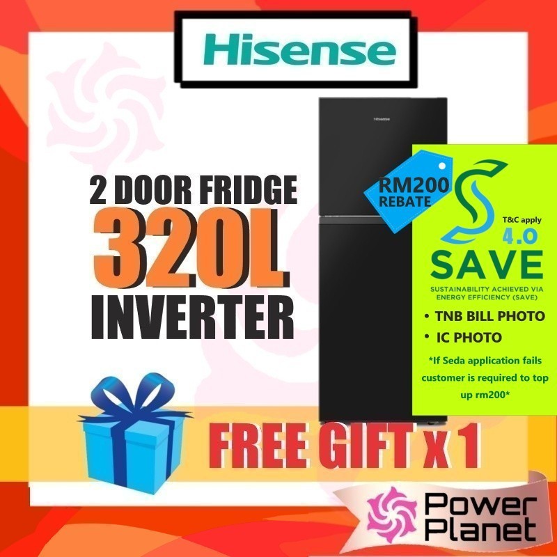 [SAVE4.0] [FREE GIFT] Hisense Fridge 320L RT328N4ABN Inverter Top Mount Fridge Refrigerators ( Black )