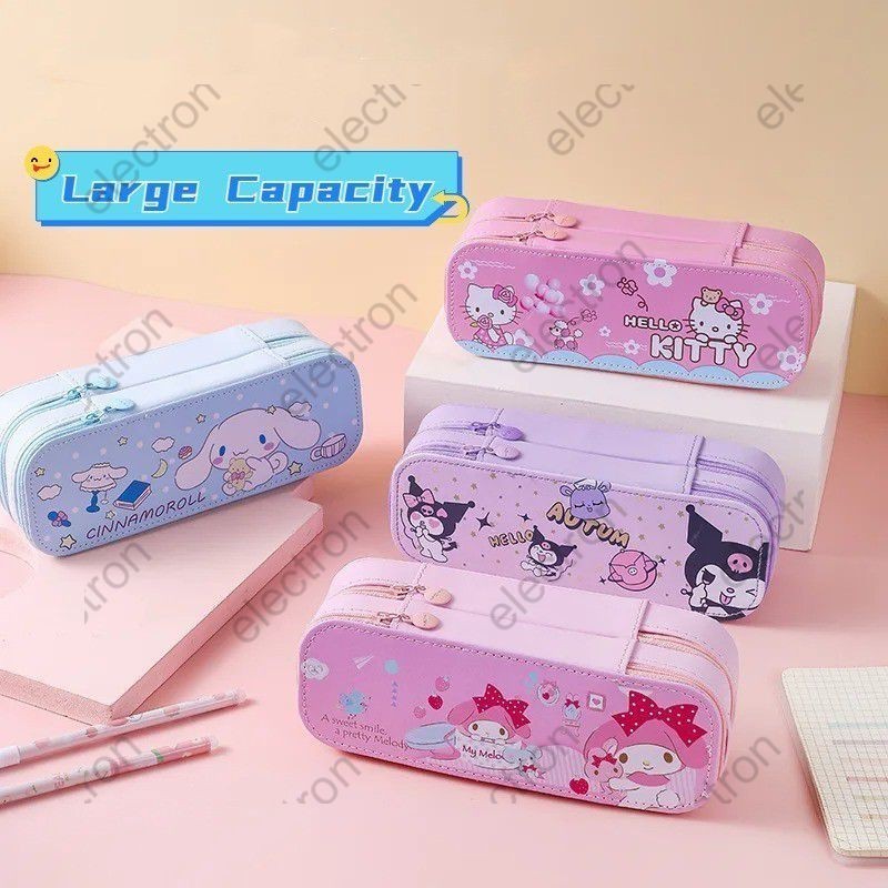 Sanrio Large Capacity Pencil Case,cute Double Layer Pu Large Capacity Pencil Pouch,melody Kuromi Cinnamoroll Cute Multi-layer Pencil Case Election